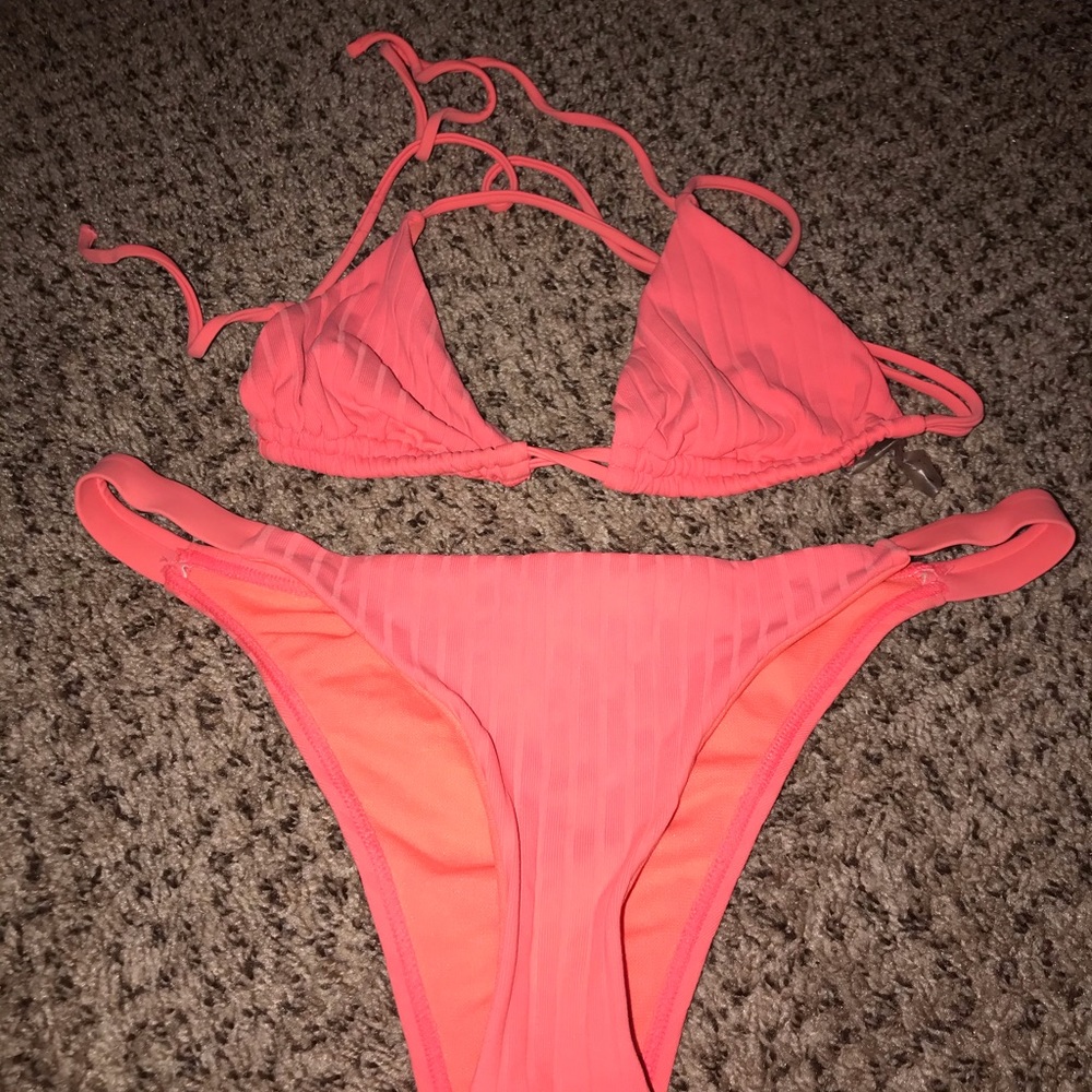 Pink ribbed bathing suit